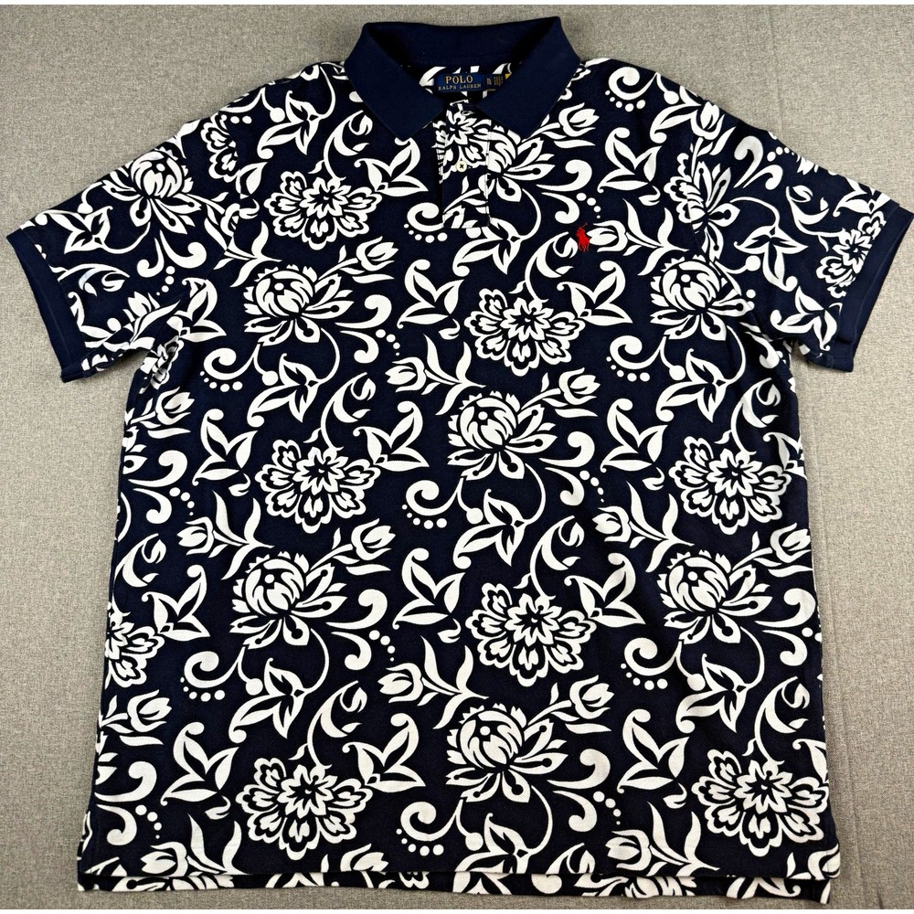 Polo Ralph Lauren Classic Fit XL Floral Polo Shirt Navy White Cotton Golf